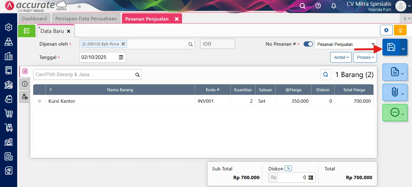 Catat pesanan penjualan dari penawaran penjualan